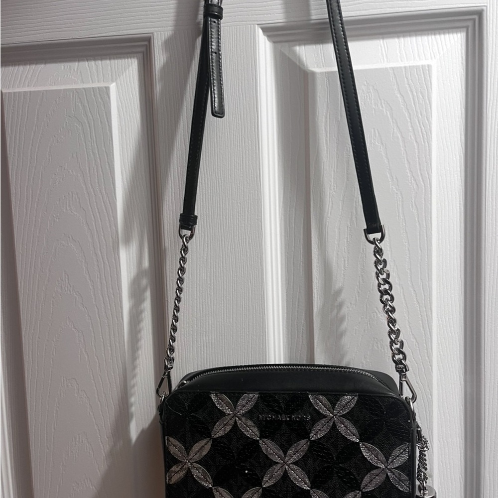 Michael Kors Black and Silver Patterned Crossbody Bag